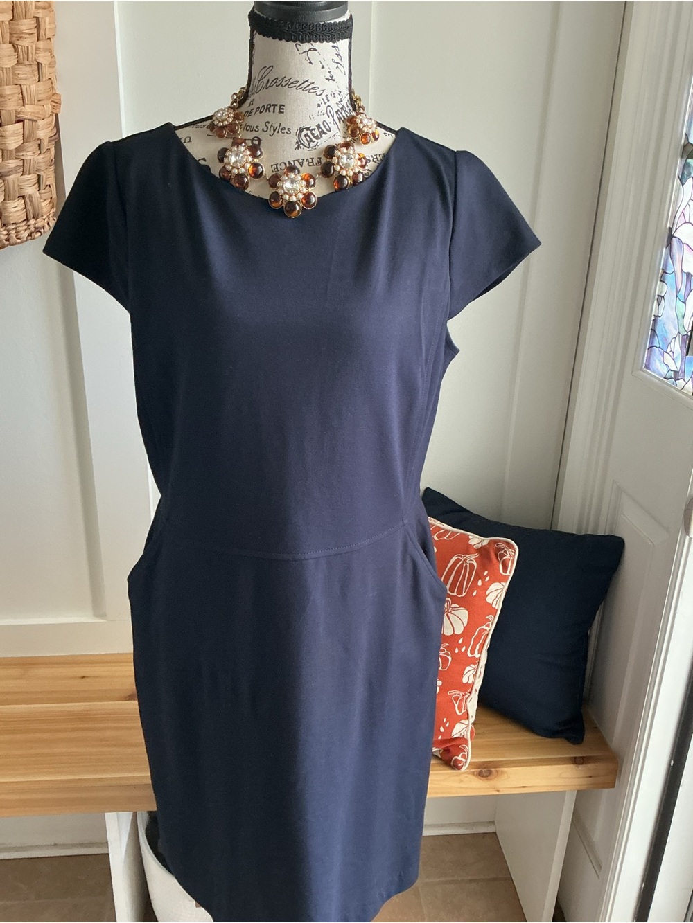 Talbots Navy Cap-Sleeve Sheath Dress